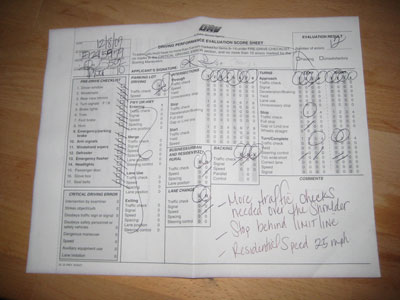 Feuille d'évaluation de conduite